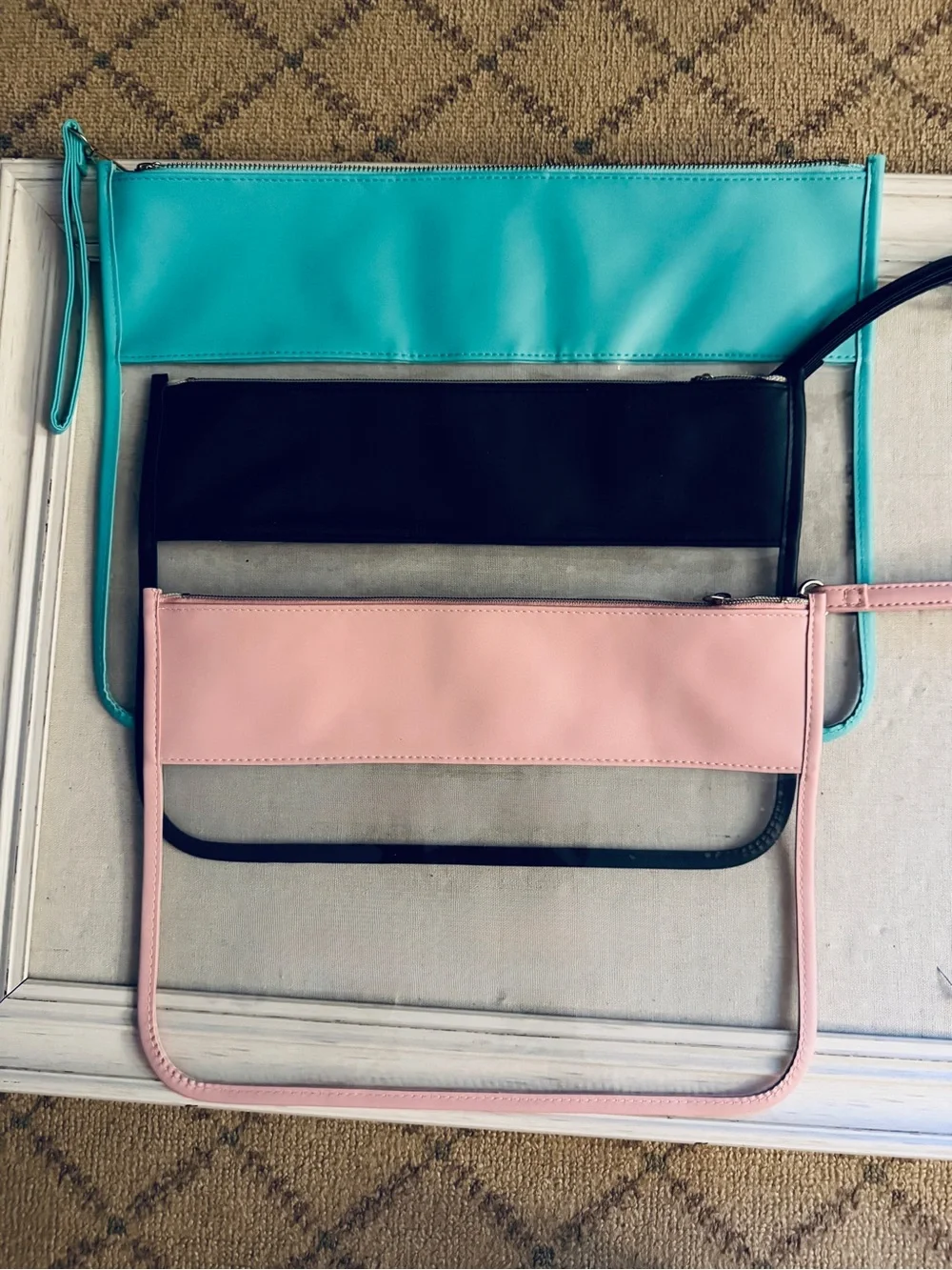 Translucent travel pouches with chenille varsity letters set of 3.